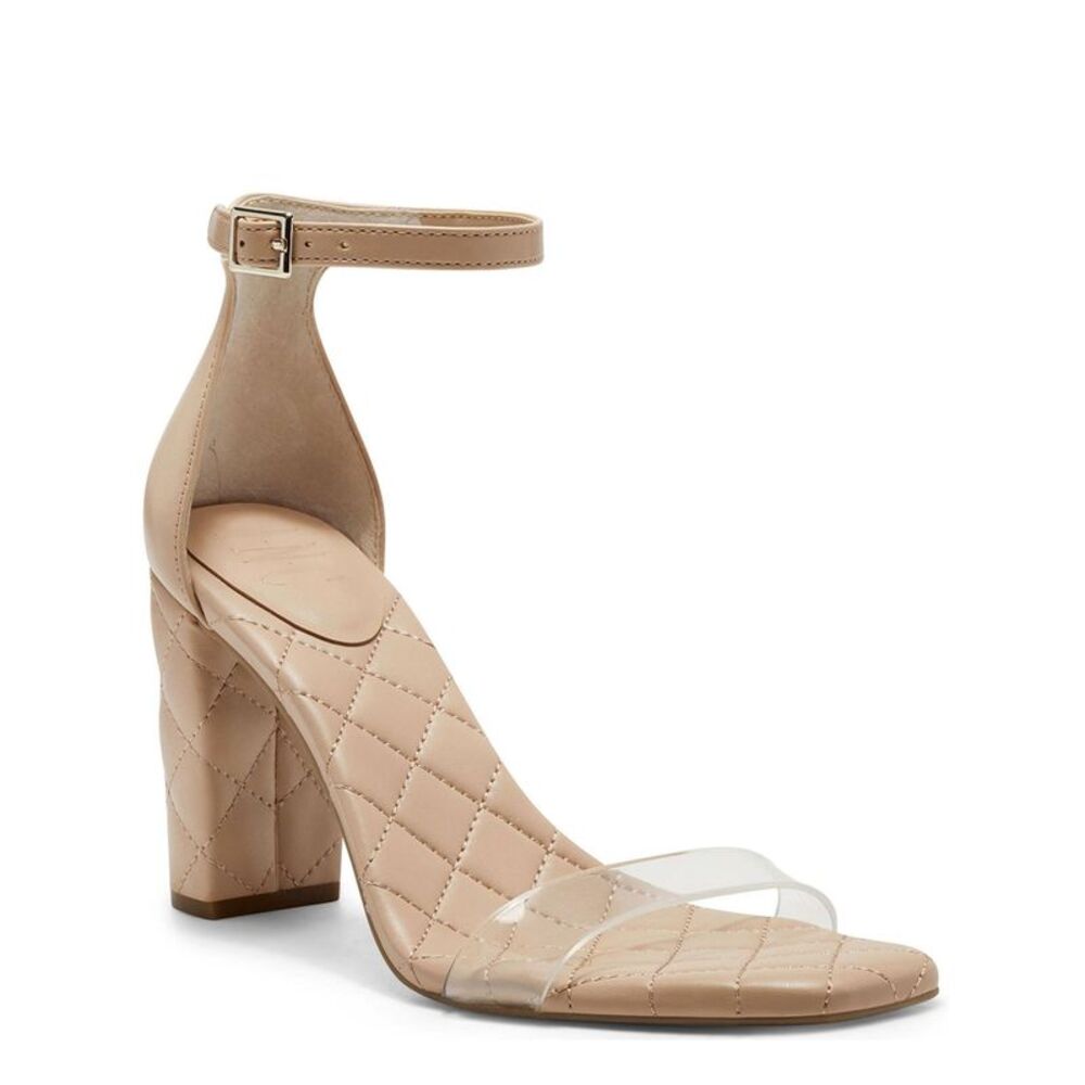 INC Womens Beige Transparent Lexini Square Toe Block Heel Heeled Sandal 9 M